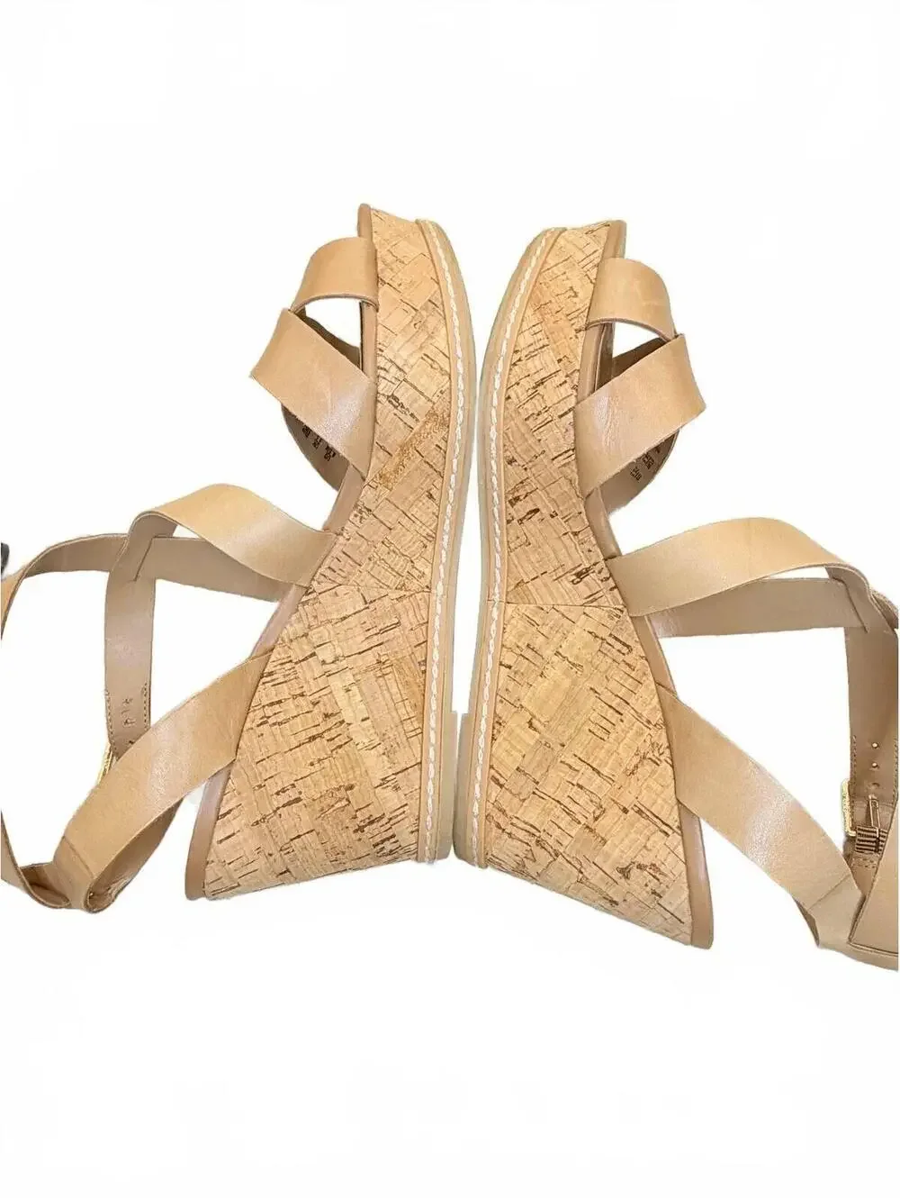 FRANCO SARTO Sophie Tan Leather Platform Wedge Sandals Ankle Strap 8.5‎